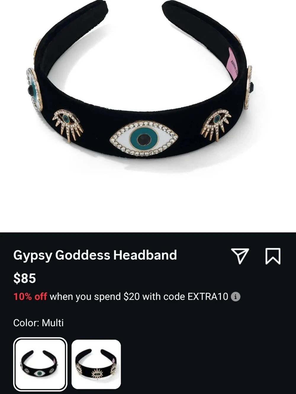 Hey Queen! Wear This Blk Velvet Crown Jewelled Evil Eye Designer Headband